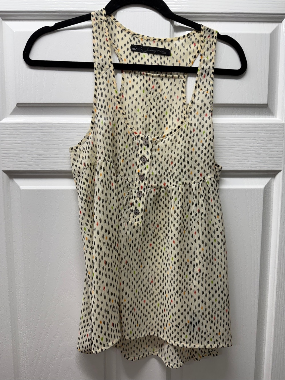Patterson J. Kincaid Cream Racerback Tank with Multicolor Dot Print